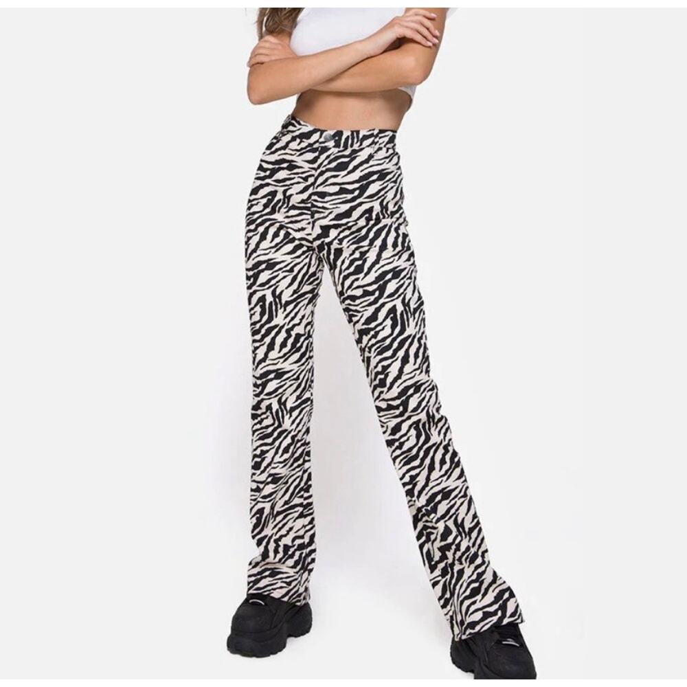 MOTEL Rocks Zoven Trouser Pants Zebra Black White Women's Size Small Rave Grunge
